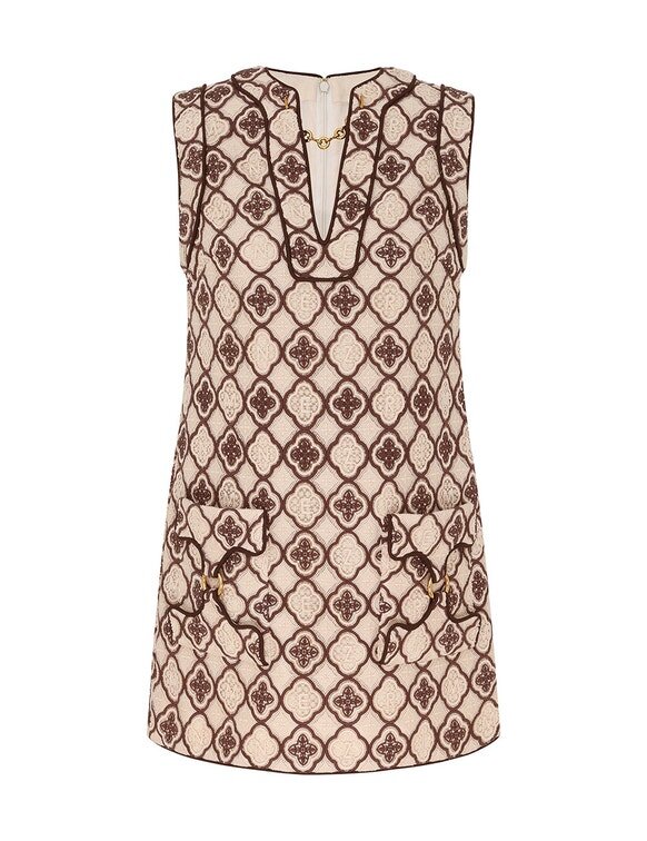 Abito a tubino Luna in guipure color cioccolato crema online Abito a tubino Luna in guipure color cioccolato crema online