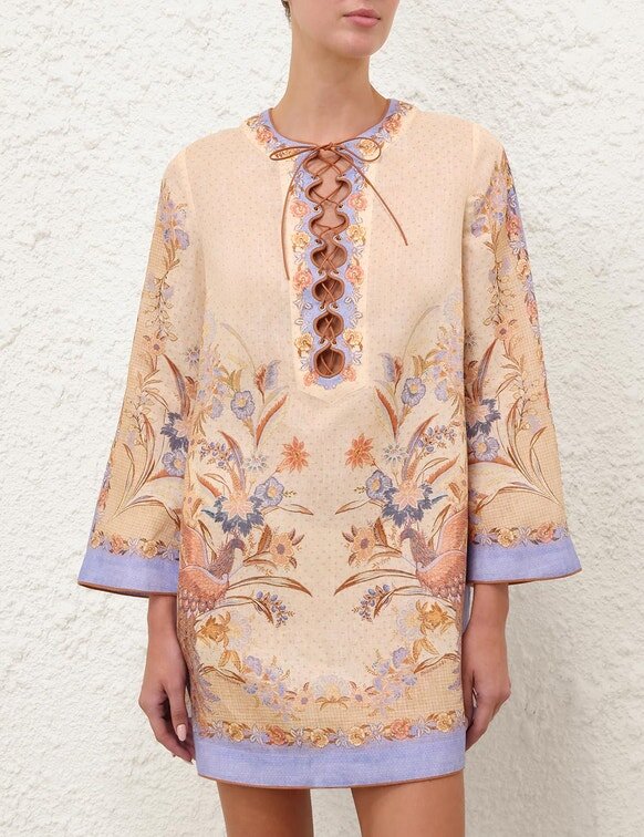 Abito a tunica Indra con sciarpa biscotto a motivi floreali online Abito a tunica Indra con sciarpa biscotto a motivi floreali online