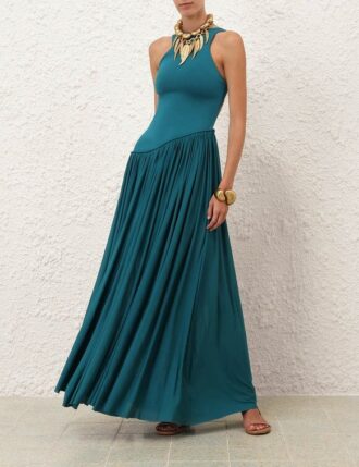 Abito asimmetrico in jersey Luna color verde acqua online