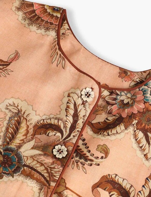 Abito Aster Kids con orlo a contrasto in tessuto Jacobean color pesca online Abito Aster Kids con orlo a contrasto in tessuto Jacobean color pesca online