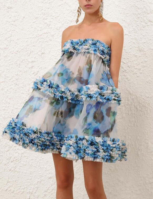 Abito con volant Alchemy in blu papavero online Abito con volant Alchemy in blu papavero online