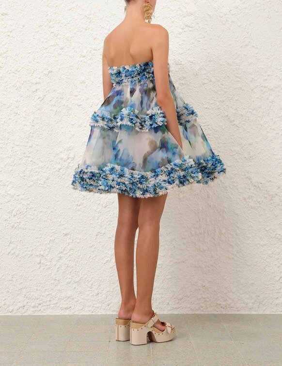 Abito con volant Alchemy in blu papavero online Abito con volant Alchemy in blu papavero online