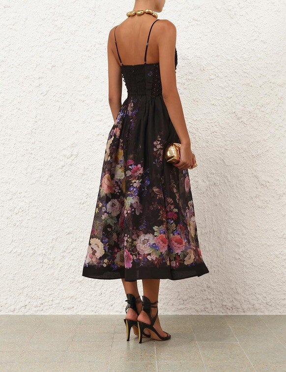 Abito da picnic con perline Luna nero a motivi floreali multipli online Abito da picnic con perline Luna nero a motivi floreali multipli online