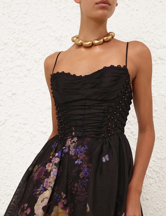 Abito da picnic con perline Luna nero a motivi floreali multipli online Abito da picnic con perline Luna nero a motivi floreali multipli online