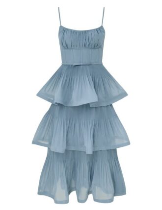 Abito midi a balze plissettato blu intenso online