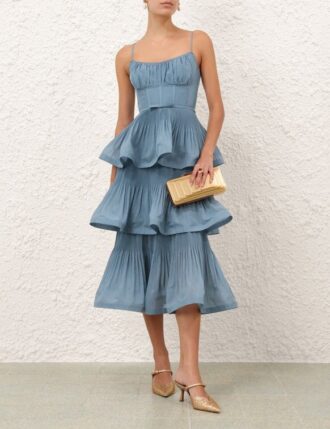 Abito midi a balze plissettato blu intenso online