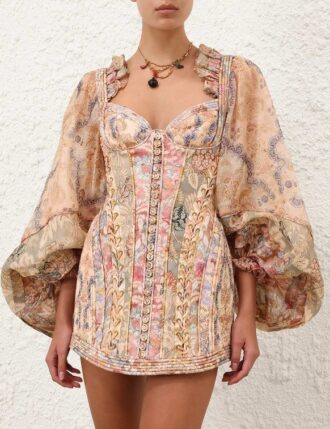 Abito Rebellion in cordoncino con motivo floreale a blocchi online