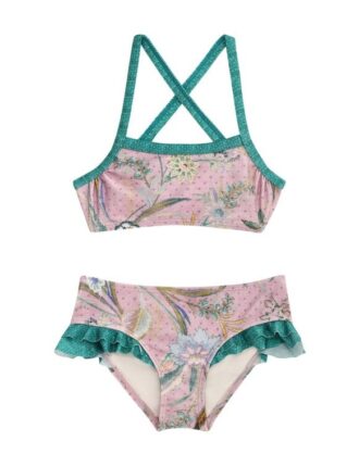 Bikini a contrasto Indra Kids con motivo floreale a sciarpa lilla online