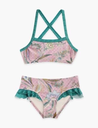 Bikini a contrasto Indra Kids con motivo floreale a sciarpa lilla online