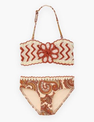 Bikini all’uncinetto Patience per bambini in crema/arancione paisley online