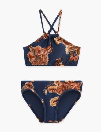 Bikini Aster Kids con spalline incrociate sulla schiena in tessuto Navy Jacobean online