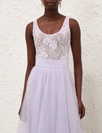 Body con scollo rotondo in pizzo lilla online