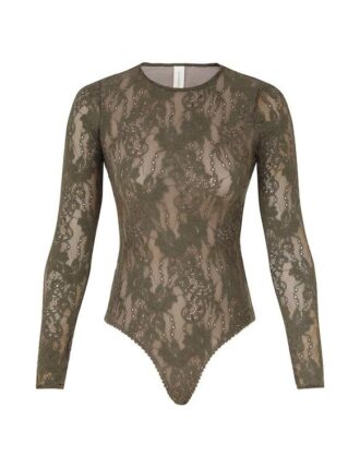 Body in pizzo verde oliva scuro online