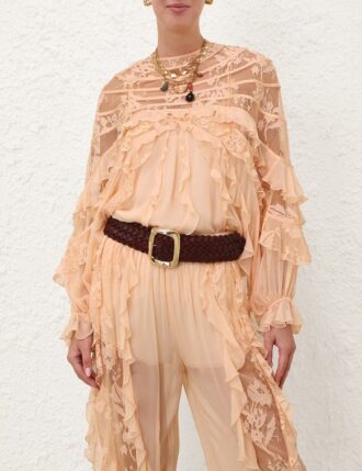 camicetta a balze con inserti rebellion in color pesca online 2 330x429 - Camicetta a balze con inserti Rebellion in color pesca online