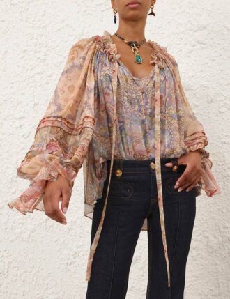 Camicetta in cordoncino Rebellion con motivo floreale a blocchi online