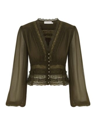 Camicetta Luna con scollo a V color muschio online