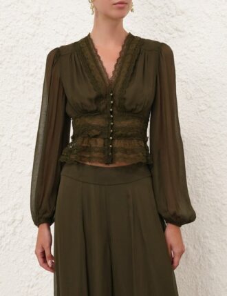 Camicetta Luna con scollo a V color muschio online