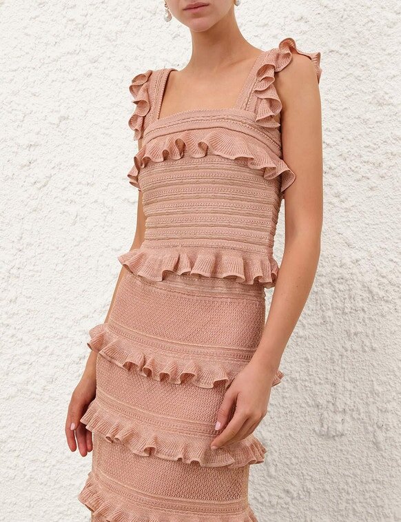 Canotta con volant Rebellion in oro rosa metallizzato online Canotta con volant Rebellion in oro rosa metallizzato online