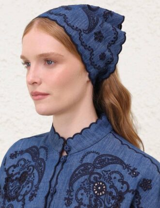 Foulard ricamato blu ferrovia online