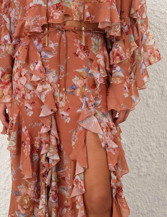 Gonna con volant Awaken con motivo floreale color cannella online Gonna con volant Awaken con motivo floreale color cannella online