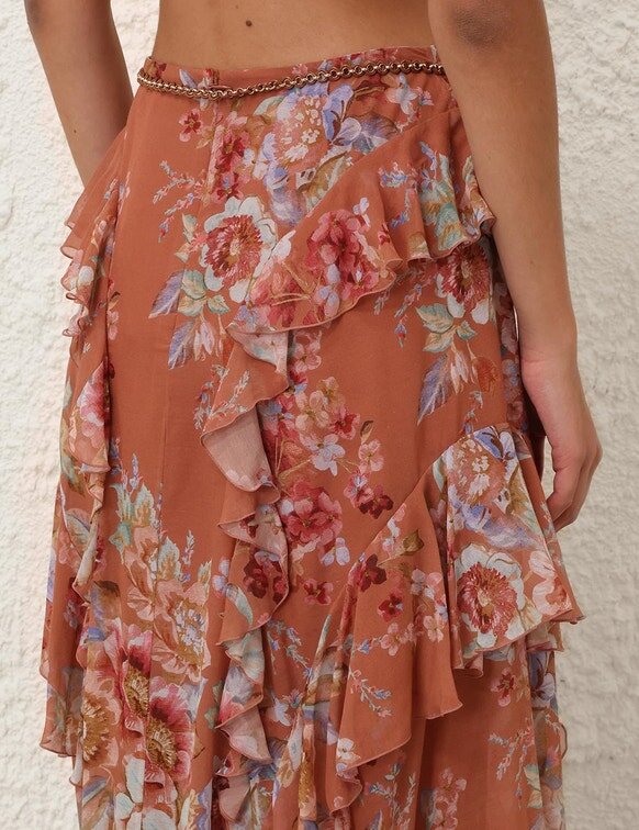 Gonna con volant Awaken con motivo floreale color cannella online Gonna con volant Awaken con motivo floreale color cannella online