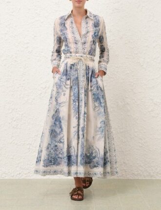 Gonna lunga a trapezio Wanderlust in toile blu online