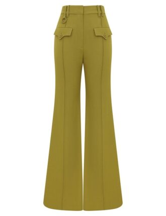 Pantaloni a zampa in lana Luna color pistacchio online