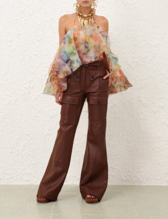 Pantaloni a zampa in pelle Luna Radical Brown online