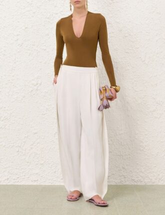 Pantaloni a zampa in twill Luna, bianco, online