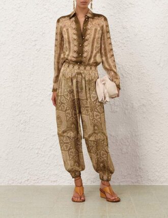 Pantaloni harem in raso Luna, modello Olive Perla Paisley, online