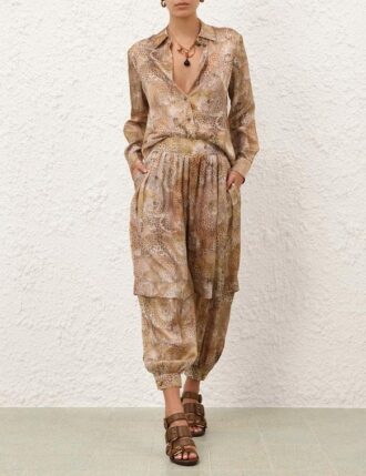 Pantaloni harem Rebellion in leopardo latte online