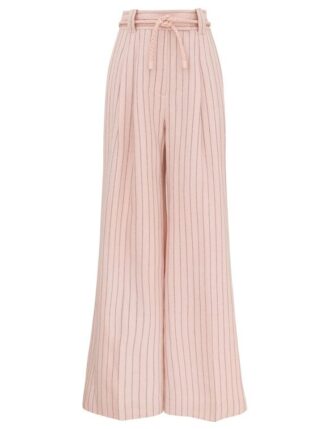 Pantaloni larghi in lino Alchemy a righe rosa cioccolato online