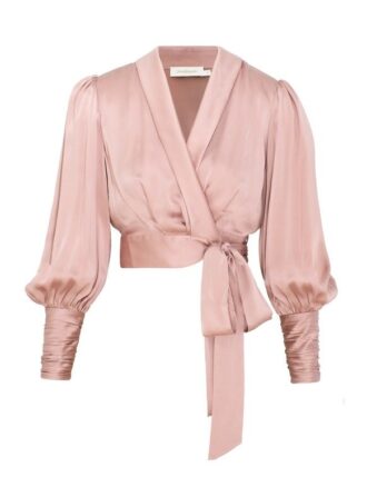 Top avvolgente in seta Dusty Rose online