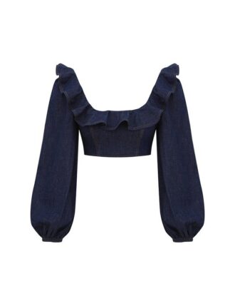 top con volant in denim aster colore inchiostro online 1 330x429 - Top con volant in Denim Aster, colore inchiostro, online