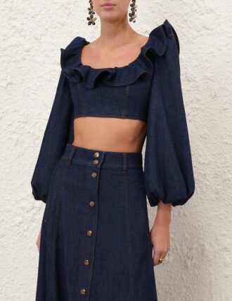 top con volant in denim aster colore inchiostro online 2 330x429 - Top con volant in Denim Aster, colore inchiostro, online