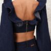 Top con volant in Denim Aster, colore inchiostro, online