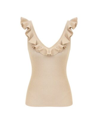 Top con volant Indra metallizzato Crema metallizzato Online