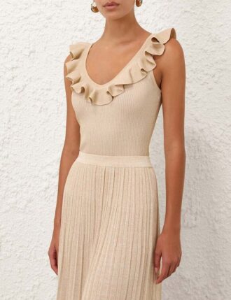 Top con volant Indra metallizzato Crema metallizzato Online