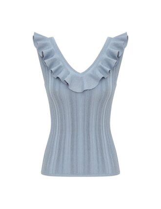 Top con volant metallizzati Aster in blu metallizzato online